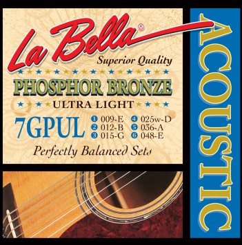 картинка   Phosphor Bronze Комплект струн для акустической гитары, ф/б, Ultra Light, 9-48, La Bella 7GPUL от магазина 7 Нот Уральск